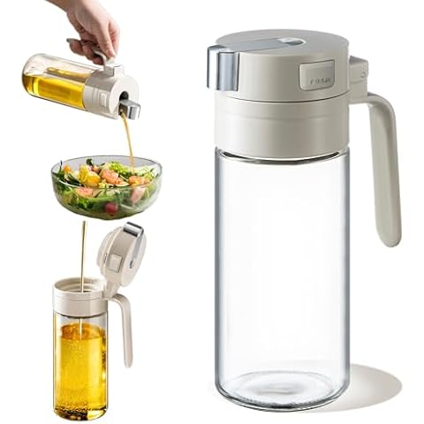 MDZF SWEET HOME 18.6oz Olive Oil Glass Bottle for Kitchen with Button-Press Automatic Open-Close Lid,Perfect for Olive Oil,Salad,Beef Steak Cover