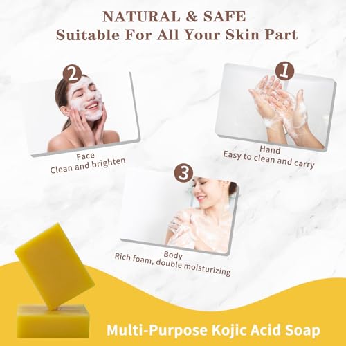 EUQEE Lemon Kojic Acid Soap, 5 oz Soap Bars with Vitamin C, Turmeric, Lemon, Vitamin E for Skin Beauty Remove Skin Impurities and Experience Deep Skin Cleansing with a Foaming Net - 142g x 2 Bars