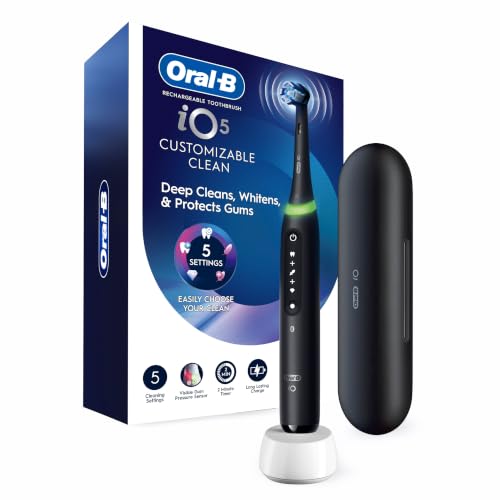 Oral-B Rechargeable Electric Toothbrush, iO5 Customizable Clean, 5 Cleaning Modes, Visual Pressure Sensor to Protect Gums, Travel Case, Black