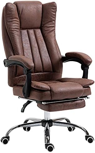 Vinsetto Executive Office Chair Micro Fibre Computer Desk Chair for Home with Arm, Swivel Wheels, Footrest, Brown