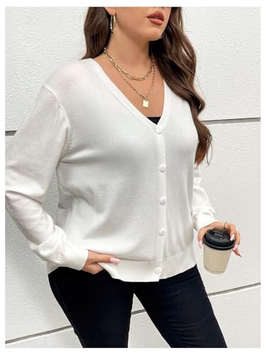 Image of SHENHE Women's Plus Size Button Down Cardigan V Neck Lightweight Loose Basic Cardigan Sweater White Large Plus