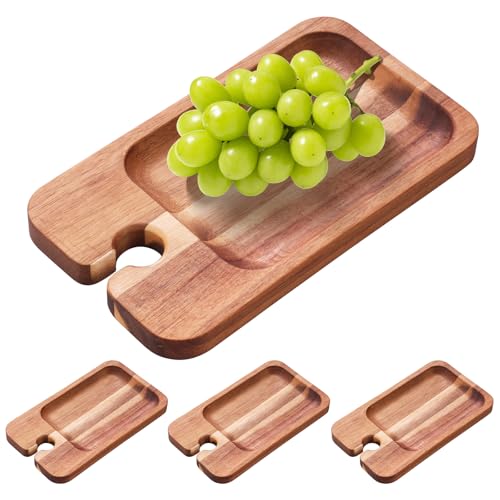 Ghshanog 4Pcs Wood Serving Platters and Trays,Wine Appetizer Plates with Wine Glass Holder, Wooden Mini Charcuterie Boards Cheese Board for Display Fruit Snacks Appetizer Sushi Food