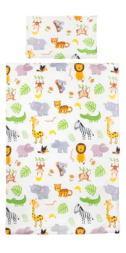 TAMEOLIE Kinderbettwäsche 100x135cm & 40x60cm, Baumwolle, Wendemotiv Safari/Tiere, 100{19c343590d2e344b63270ce0f9401ff4c56c37ec4472ae56280a98b8e892a45a} Baumwolle Öko Tex Standard, Löwe, Elefant Bettwäsche Jungen, Kinder Baby Kleinkind Bettwäsche-Set