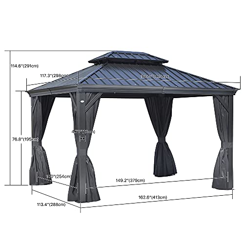 Weyard Hardtop Gazebo For Patios, Portofino 10’X14’, Permanent Alum-Frame & Steel-Structure Pergola, Outdoor Relax/Grill/Bbq Tent, With All-Sides Nettings, Curtains #TOP5
