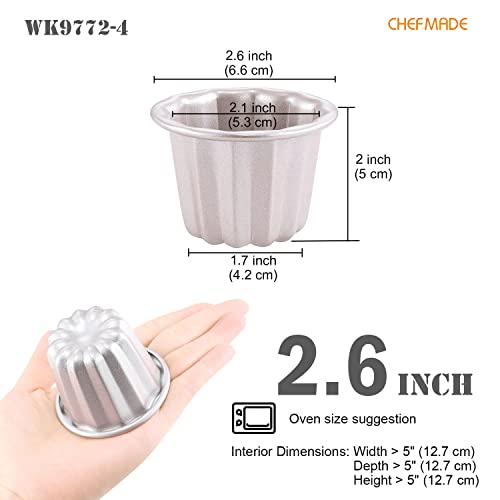 image for CHEFMADE Canele Mold Cake Pan, 2.6-Inch 4Pcs Non-Stick Canele Muffin B