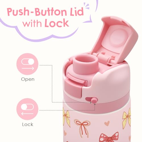 Image of Bow Kids Insulated Stainless Steel Water Bottle 16 Oz, Travel Tumbler for School, Sports for Girls, Birthday, Back To School
