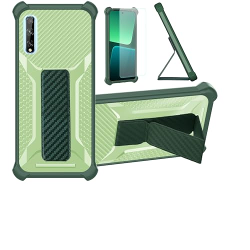 Aroepurt Case for Huawei P Smart PSMART S Phone Case Stand Cover [with Tempered Glass Screen Protector] Hybrid Case [Folding Support Magnetic] [Frosted Anti-Fingerprint] Green