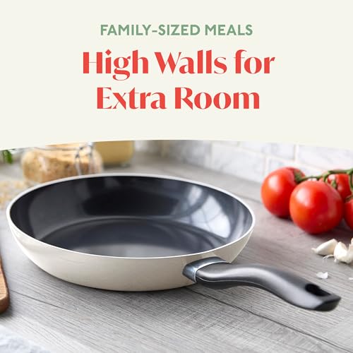Lumenflon Deco 11” Nonstick Frying Pan Skillet, Made in Italy, Diamond Ceramic PFAS-Free, Dishwasher & Metal Utensil Safe, Durable Gloss Enamel Finish, Stay-Cool Handle, High Walls-Extra Room, Taupe by Lumenflon - Image 3