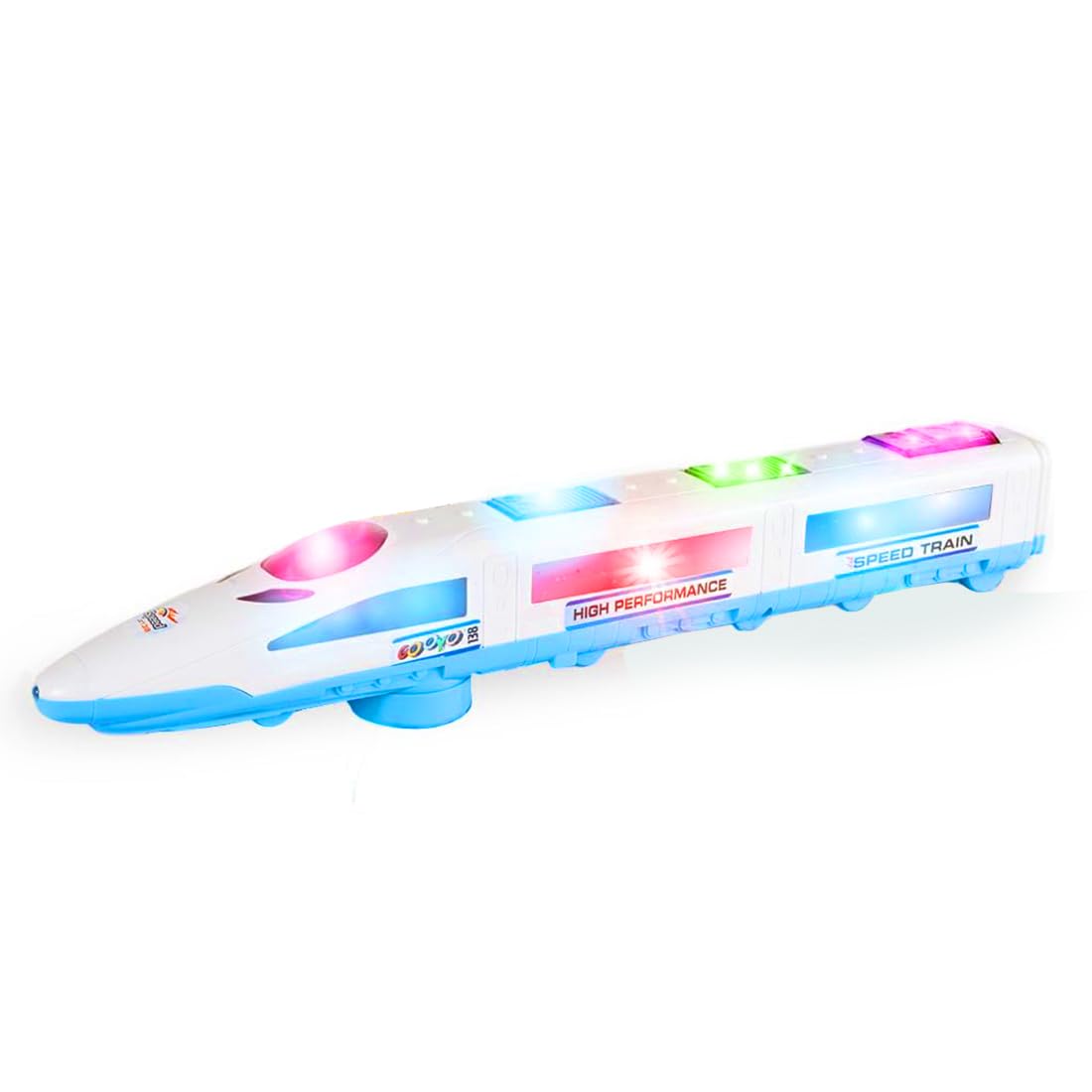 Gooyo GY-147 High Speed Toy Train with 3D Dynamic Flashing Light & Sound Effects | Bump & Go Action | Musical Toy Train for Kids | White & Blue | 3xAA Battery (Not Included)