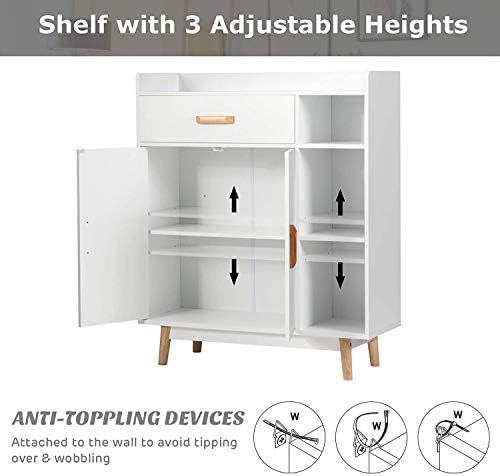 CASART Sideboard Cabinet, Hallway Storage Cupboard with Drawers and Adjustable Shelves, Wooden Freestanding Bookcase Display Organiser for Living Room, Bedroom and Entryway