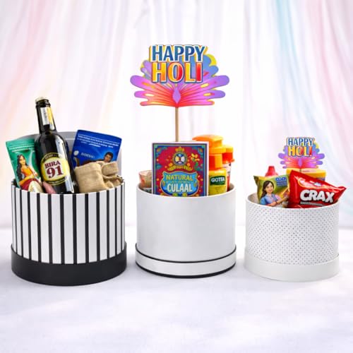 Image of Oasis Pack of 3 Premium Monocrome Design Gift & Flower Hamper Boxes With Lid | Classic Bouquet Box for Flower Arrangements | Decorative Gift Packaging Box