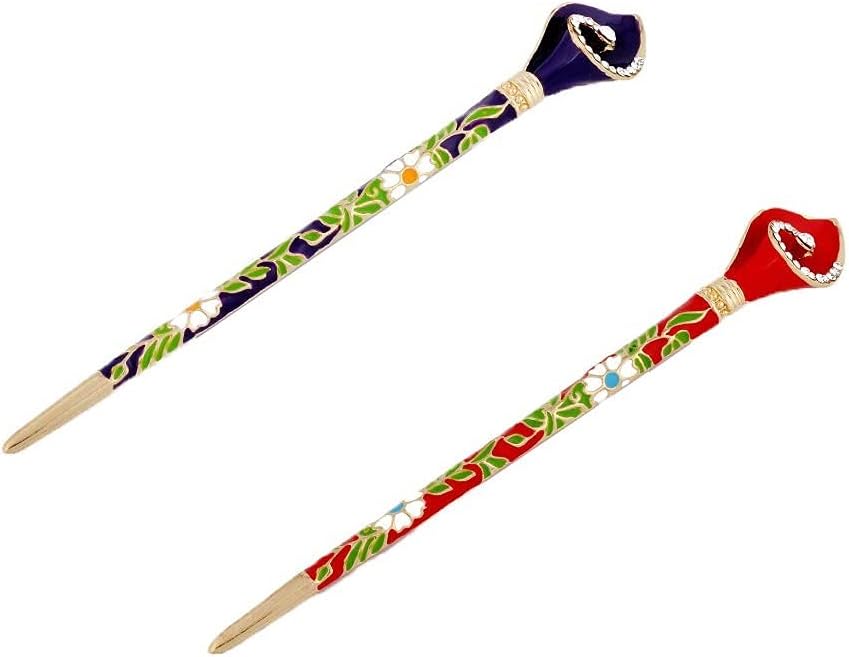 Ximimark (Blue&Green) - Chinese Ethnic Landscape Hair Pin Hair Chopsticks Metal Rhinestone Handmade Hair Stick Hair Clip 2Pcs(Blue & Green)