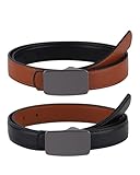 AWAYTR Boys Reversible Belt for Kids - Black and Brown PU Leather Dress Belts for School Uniform Jeans (90cm, Gunmetal-Brown)