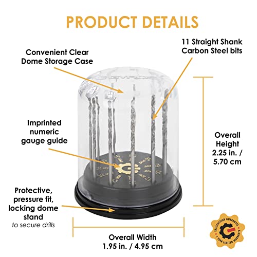 Gyros® Carbon Steel Wire Gauge Mini Twist Drill Bit Set, Includes 11 Micro Carbon Steel Bit Sizes #50 To #60, With Convenient Clear Dome Storage Case (45-12050) #TOP1