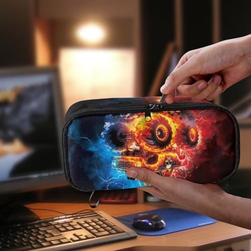 Image of Fire Truck Print Pencil Case for Boys 6-8 Large Capacity Pencil Pouch for Kids Lightweight Portable Pen Bag with Mesh Pocket for School