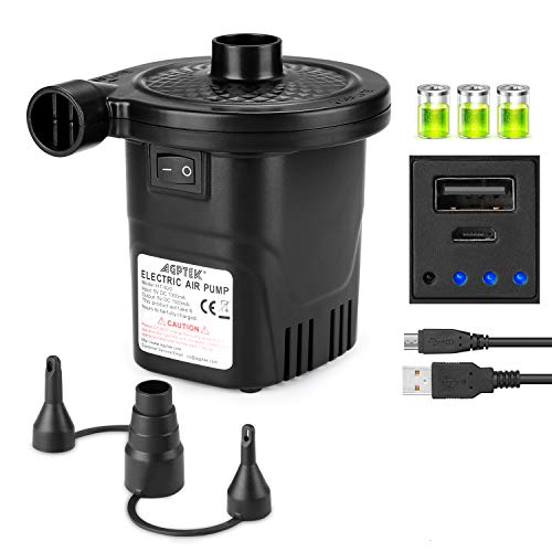 Rechargeable Air Pump, AGPTEK Electric Air Pump Quick-Fill Inflator & Deflator with 3 Nozzles, Lightweight & Portable Rechargeable Air Pump Perfect for Air Beds, Air Mattresses, Pool Toys & Inflatable