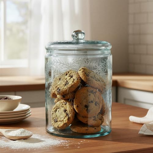 Creative Co-Op 7.25 Quart Hand-Blown Glass Jar with Etched Botanical Design and Lid, Clear by Creative Co-Op - Image 5