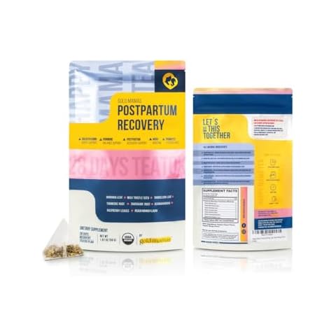 Gold Mamas Postpartum Recovery Tea - 28 Days Teatox - 100% Organic Herbal Tea, Postpartum & Nursing Essentials - Fenugreek Free - Milk Supply Support - Happy Mama Tea Peach Mango Flavor. Cover