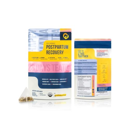 Image of Gold Mamas Postpartum Recovery Tea - 28 Days Teatox - 100% Organic Herbal Tea, Postpartum & Nursing Essentials - Fenugreek Free - Milk Supply Support - Happy Mama Tea Peach Mango Flavor.