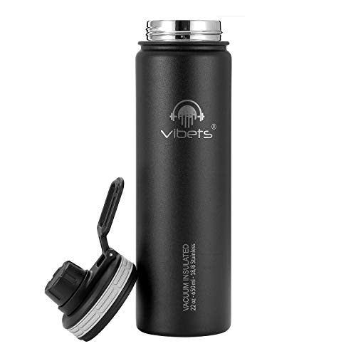 Garrafa Sport Vibets Hydro USA Squeeze Térmico Parede Dupla Isolado a Vácuo 650 ml (Preto/Cinza)
