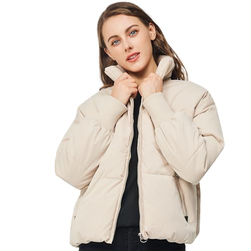 TRATENBY Women's Winter Pockets Baggy Short Down Jacket Cropped Puffer Long Sleeve Zip Coats