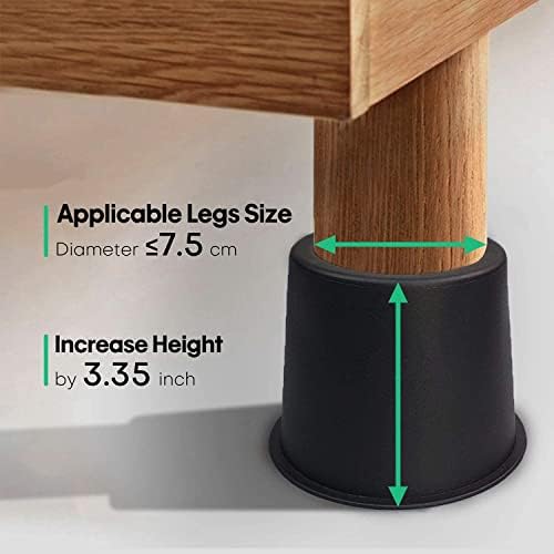 MIIX HOME-4 Inch Heavy Duty Round Bed Risers for Furniture Chair Couch or Sofa,Table Leg Extenders,Supports Up to 1900 lbs,Black,1 Set of 4 Pcs