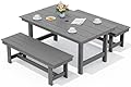 SERWALL Kitchen Table Set for 4?67" Extended Large Dining Table with 2 Benches, Gray