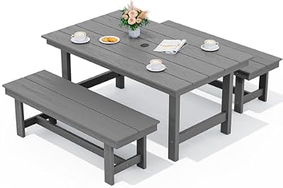 SERWALL Kitchen Table Set for 4?67" Extended Large Dining Table with 2 Benches, Gray
