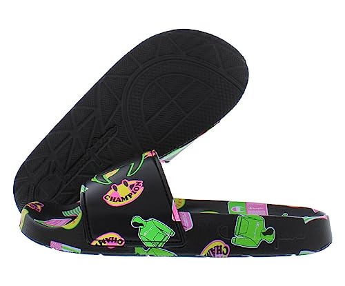 Champion IPO Catch Print Youth Slide Boys Shoes Size 11, Color: Black/Multi-Colored-Black