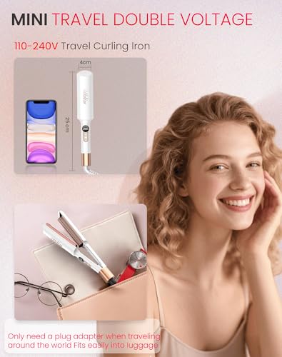 UKLISS Pro Mini falownica do włosów, wyświetlacz LCD 120-210℃, falowana fala, lekka lokówka plażowa, nadaje się dla początkujących, rozmiar podróżny Waver (biała)