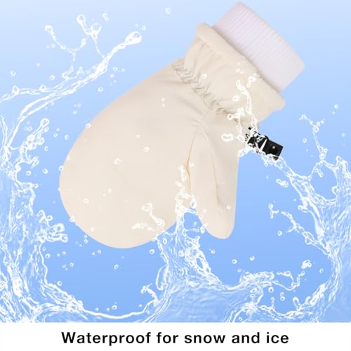 Huuflyty Toddler Gloves Waterproof Toddler Winter Mittens for Kids Snow Gloves Warm Baby Winter Mittens for Boys Girls (Beige, 6-24 Months)