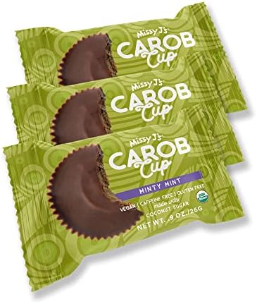 Missy J's Pack of 3 Organic Mint Carob Cups, 0.9 oz Coconut Sugar Carob Vegan and Gluten-Free | Healthy Caffeine Free Substitute of Chocolate, Best for Snacks and Treats