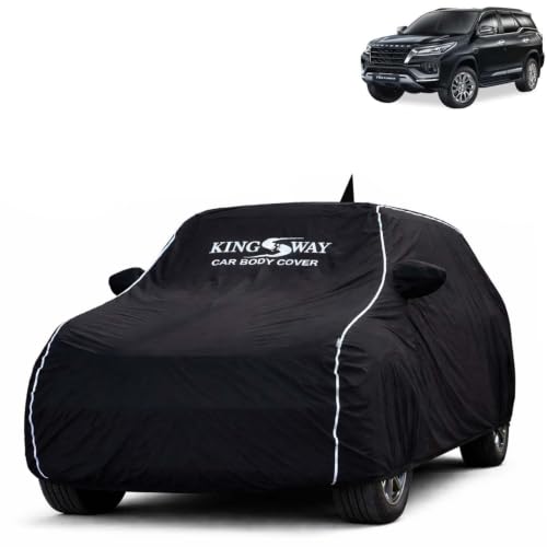 Image of KINGSWAY Super Waterproof Car Cover Only with Fortuner (Year 2025 Onwards - All Model) | Mirror and Antenna Pockets | All Weather Car Body Cover with Silver Piping | Black