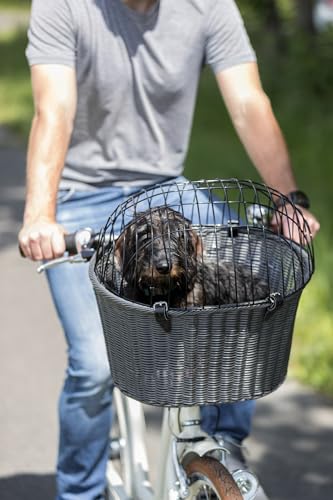 TRIXIE Hundekorb für das Fahrrad vorne bis 5 kg 44 × 41 × 34 cm - mit Universalhalterung - gewobener Hundefahrradkorb für den Lenker - in schicker Weidenoptik mit Kunststoff Gitter - 13107