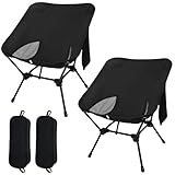 Omtofo 2 Piezas, Silla Plegable Camping Ligera con Bolsillos Laterales, Silla Plegable Portatil, Altura Ajustable，Camping, Pesca, Senderismo, Playa, Negro