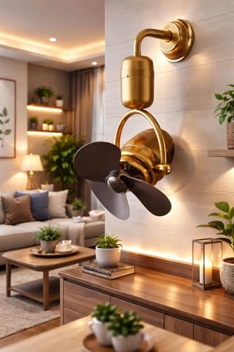 Image of Glowave 3 Blade Designer Fan, Premium Golden Finish, Stylish Wall Fan for Bedroom, Living Room, Office, Kitchen & Home (FI-7802 /GD+BK)