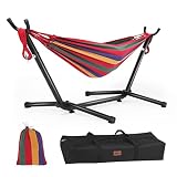 Goutime Children's Hammock with Stand, 220 lb Capacity, with Portable Carrying Bag, Kids Hammocks for Indoor, Outdoor, Patio, Deck, Yard, Beach (Red Stripe, Child Size)