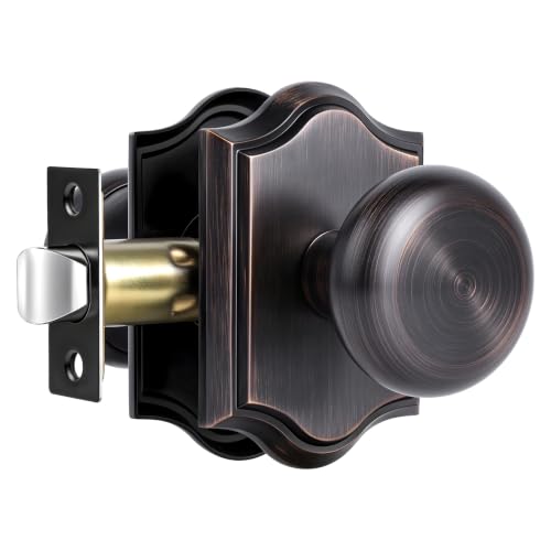 CLCTK Oil Rubbed Bronze Door Knobs Interior, Bronze Passage Round Door Knobs Door Handles for Hall Closet, Zinc Alloy, 1 Pack