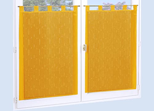 Atout Ciel Paire de voilages Unis à Pattes prêts à Poser, 2X 60x90cm, Jaune Moutarde