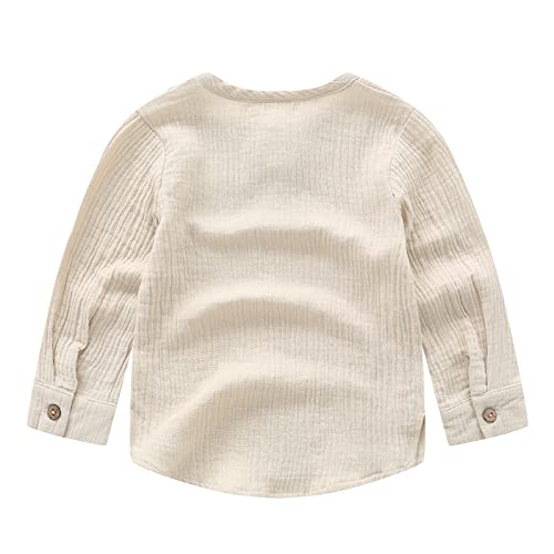 Ashmyova Boys Cotton Linen Shirt Toddler Boys Button Up Pocket Long Sleeve Blouse Dress Shirts Fall Tees Tops2