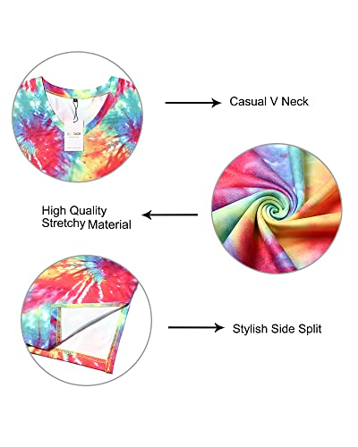 Gootuch Womens Summer Tops Tie Dye Short Sleeve Shirt V Neck T Shirts Casual Loose Fit Blouses(Tie Dye 01,L) #TOP4