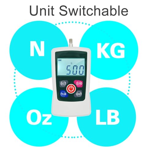 Digitales Kraftmessgerät, 500 N Push-Pull-Messgerät, Tragbares Kraftmessgerät mit Einheiten N/LB/Kg/Oz, Hintergrundbeleuchteter Bildschirm und Automatische Abschaltung