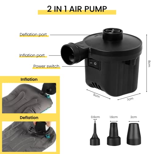 Miniatura 2 de Bomba De Aire Eléctrica. Inflador - Desinflador Portátil Para Piscinas, Colchonetas. Hinchador Para Colchones, Flotadores, Envase Al Vacío, Con 3 Boquillas Y Enchufes Para Casa Y Coche. 240v Ac 12v Dc