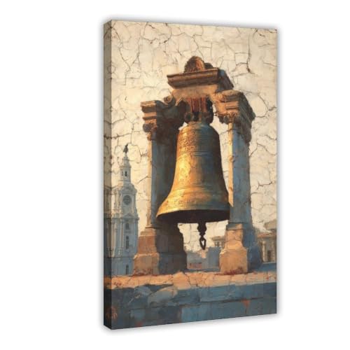 Vintage Liberty Bell Oil Painting Canvas Wall Art Historical Freedom