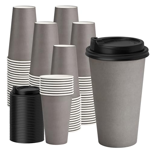 YEEHAW 16 oz Coffee Cups with Lids, Grey, 100 Pack