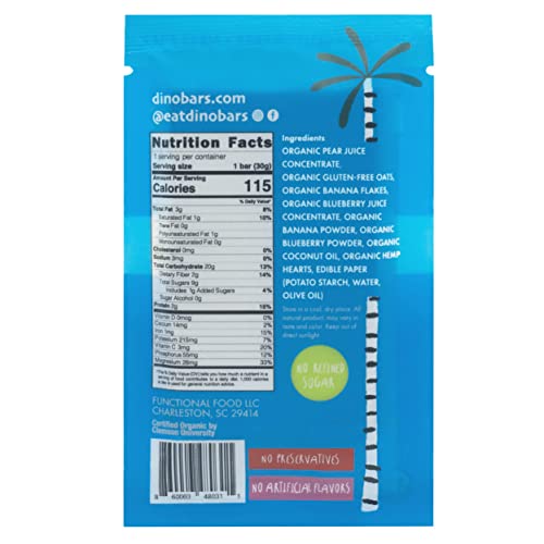 Dino Bars | Organic Fruit Bar for Kids | Organic Toddler Bars and Dinosaur Snacks | | Fruit + Oats + Hemp Hearts + Coconut Oil with Edible Paper | Blueberry + Strawberry + Mango Kids Bar | Age 1+ | Variety 30 Pack