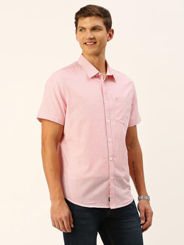 Image of Thomas Scott Men's Checkered Regular Fit 100% Cotton Casual Shirt with Button Down Collar and Half Sleeve
