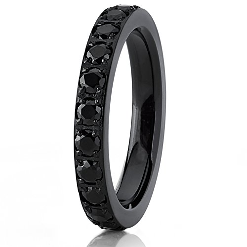 3MM 1.75Ct Womens Black Titanium Eternity Engagement Band Wedding Ring Black Pave Set Cubic Zirconia2