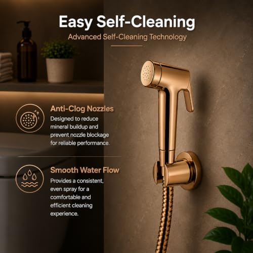 Image of Hindware Italian Collection F160152RGD Health Faucet for Bathroom| Made of ABS| Comes with 1.20-meter Long SS Hose Pipe & Wall Hook| Bathroom Jet Spray| Color - Rose Gold| 1-Year Manufacturer Warranty