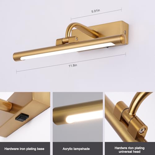 Luminária de LED de 30,5 cm, moderna, sem fio, para galeria com bateria recarregável, luz de parede